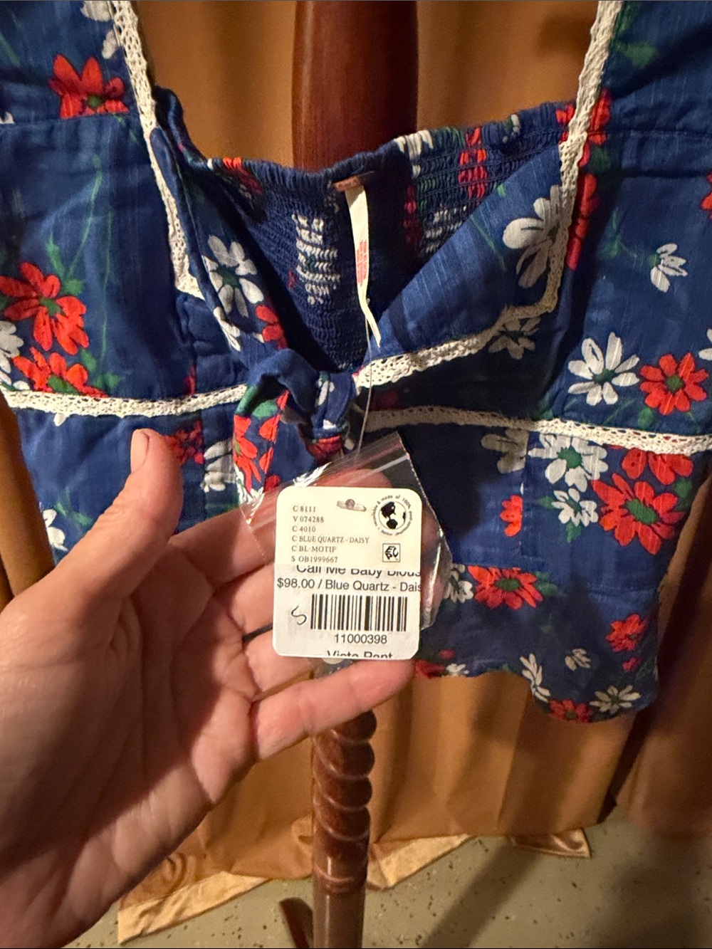 Free People Navy Blue Floral Tie-Front Crop Top - Picture 3 of 4